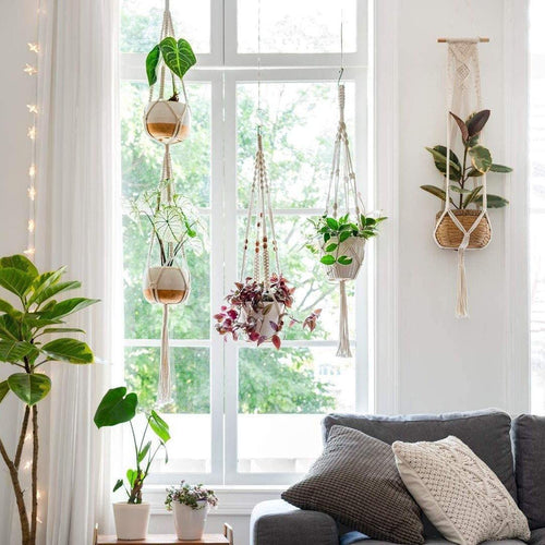 4-Piece Handcrafted Boho Macrame Plant Holder Set